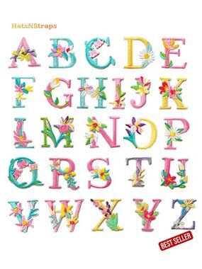 52 Iron On Letter Patches, Flower Embroidery Appliques for Clothing, Hats,